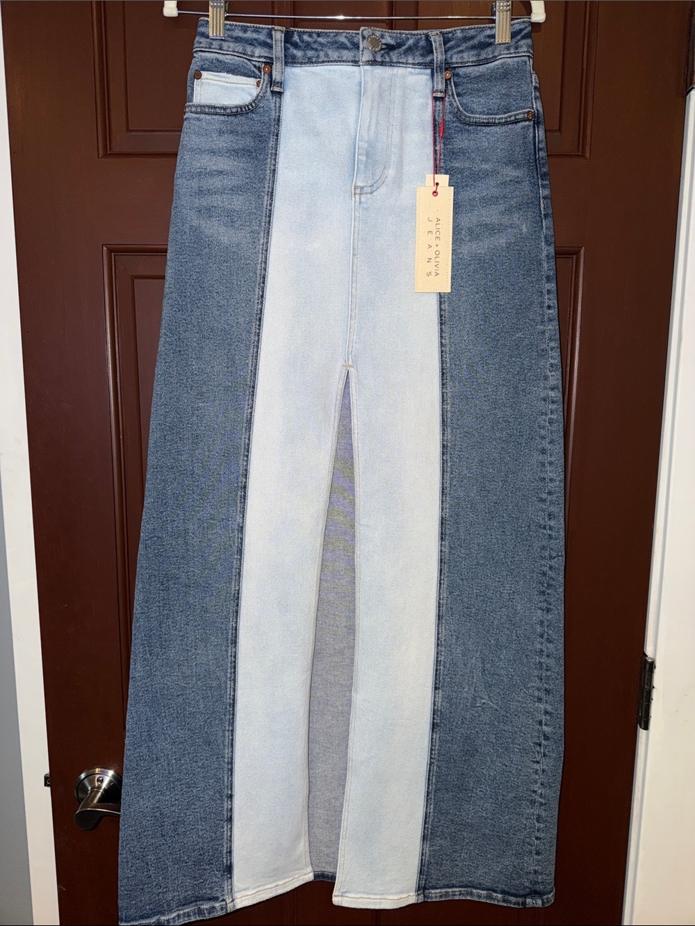 Alice + Olivia Two Tone Denim Maxi Skirt Size 26 NWT $375